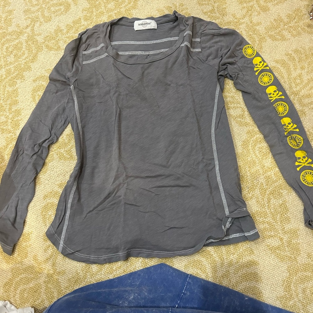 SoulCycle Gray Long Sleeve with Yellow Skull Design